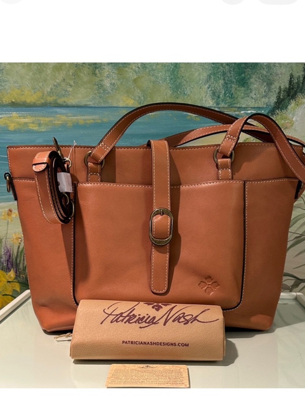 NWT 👜Patricia Nash Alanya Hazelnut Large Leather Tote/Shoulder Bag.